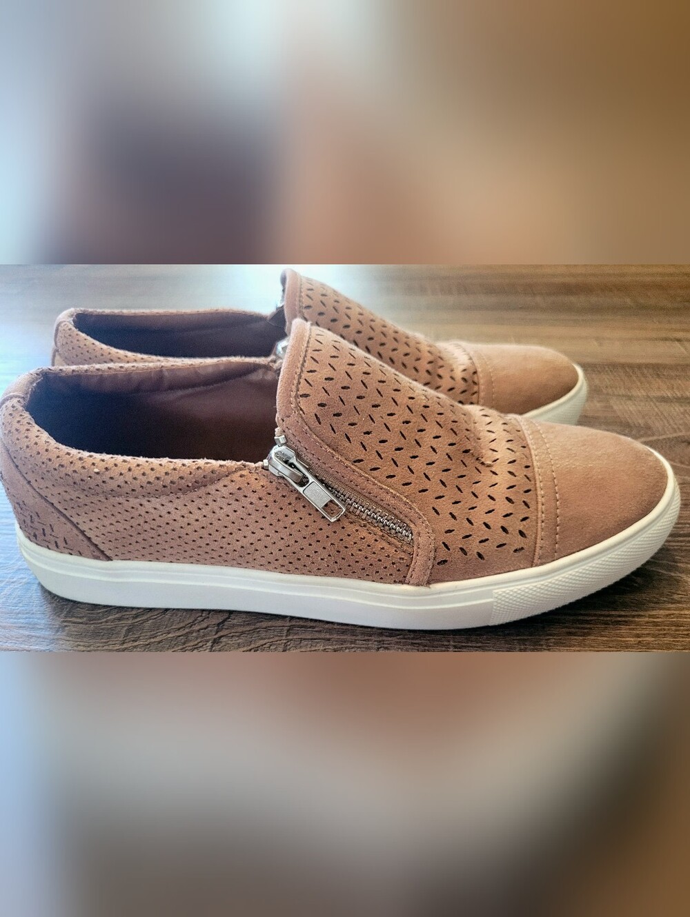 Report Women's Perforated Slip-On Sneakers in Taupe/Brown with White Sole